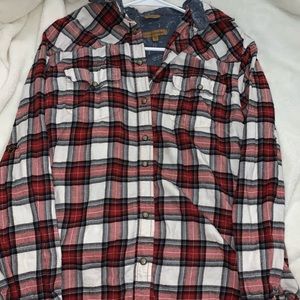 Red, white, and black oversized flannel